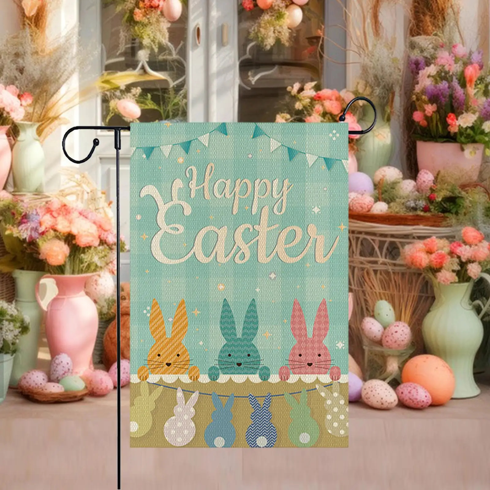 Happy Easter Garden Flag Easter Yard Flag Premium Garden Flags Rabbit Egg Small Yard Flag for Yard Holiday Patio Home Outside