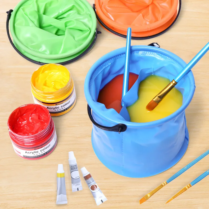 

Creative Paint Brush Washer Portable Foldable Telescopic Pen Washing Bucket Painting Beach Bucket with Partition Layer School