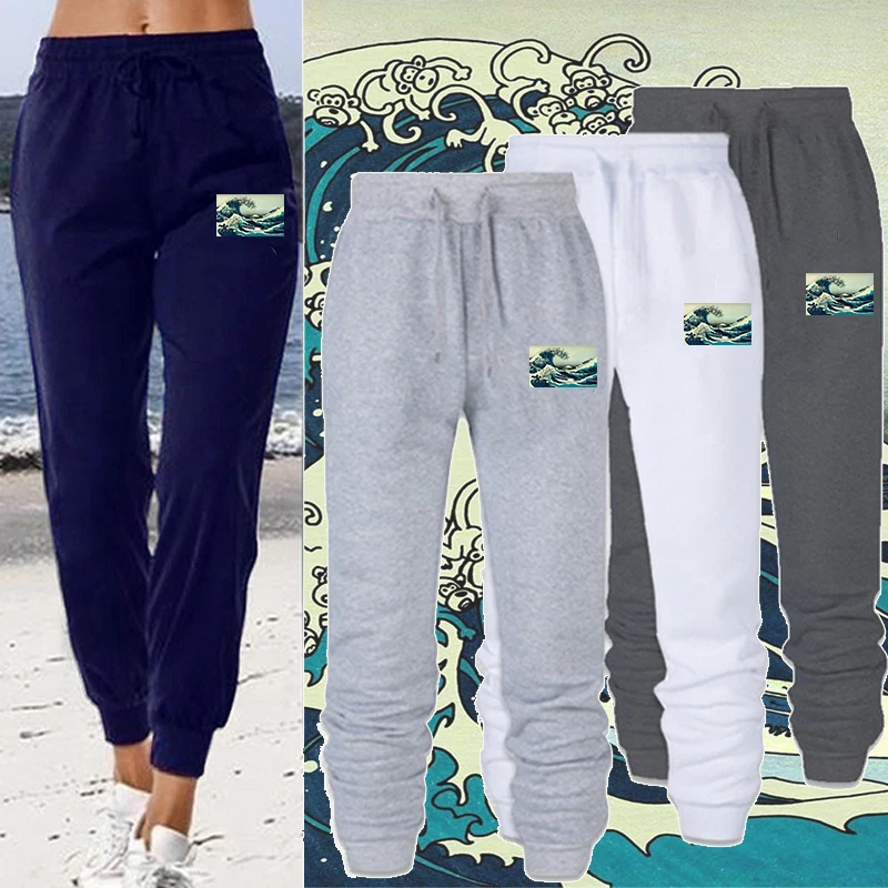 Women Funny Sea Wave Print Long Pants Autumn and Winter Casual Sweatpants Bottoms Jogging Fitness Sports Trousers 4 Colors