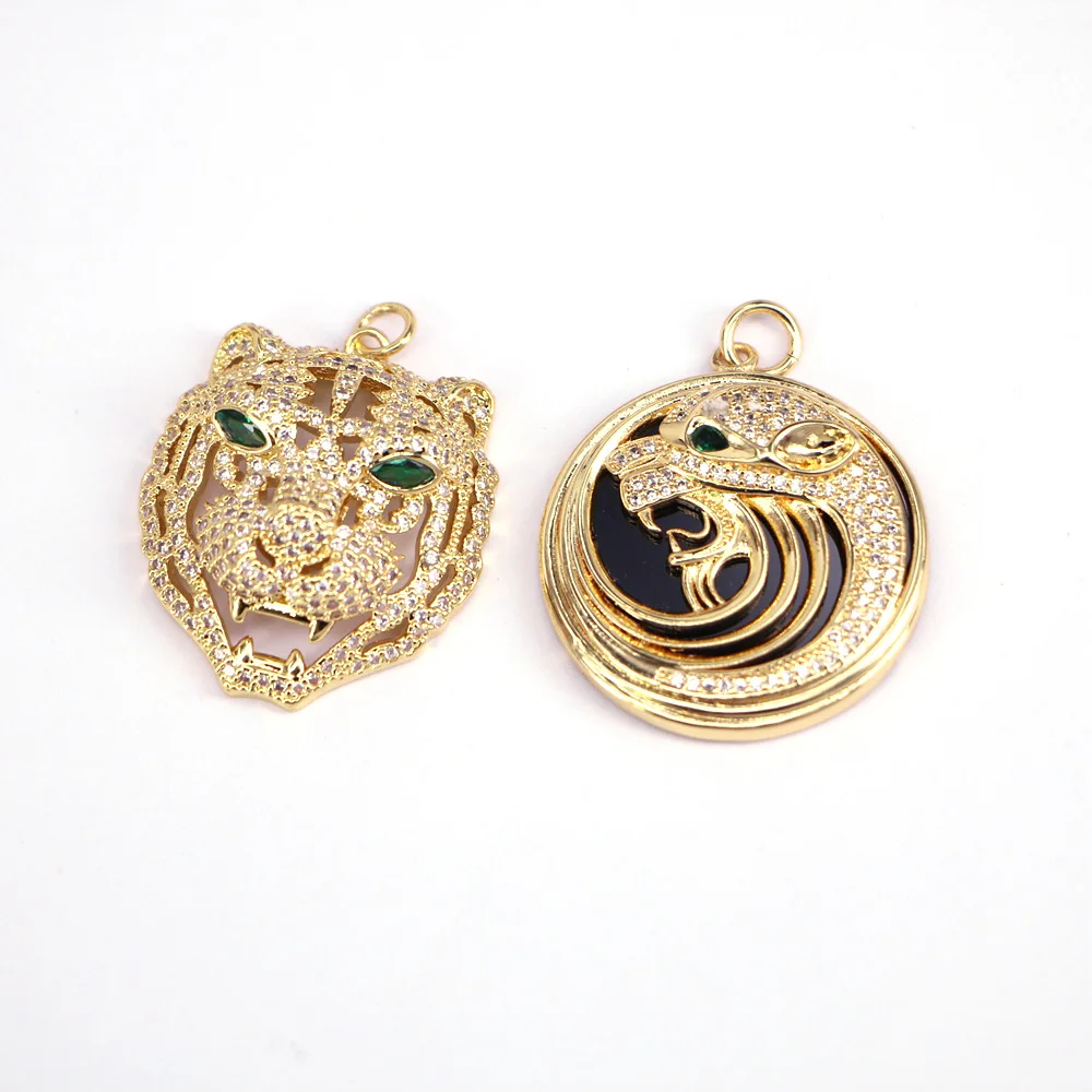 5PCS, 2022 Trendy CZ Leopard Pendant Copper Gold Plated Crystal Zircon Necklace Pendant for Jewelry Making Lucky Gift 2