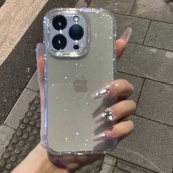 Shockproof Luxury Bling Glitter Transparent Phone Case For iPhone 16 15 14 13 12 11 Pro Max 16 Plus Mini X XR XS Soft TPU Cover