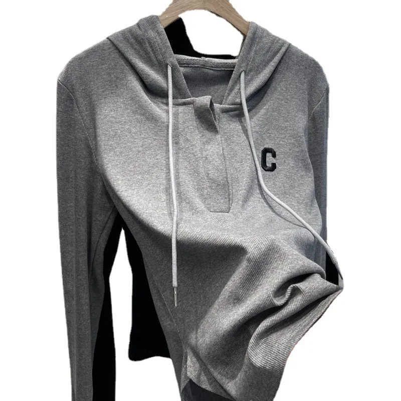 

New Spring Embroidery C Hoodies Women Harajuku Solid Hoodie Clothes Long Sleeve Slim Sweatshirts Korean Thin Sweatshirt Pullover