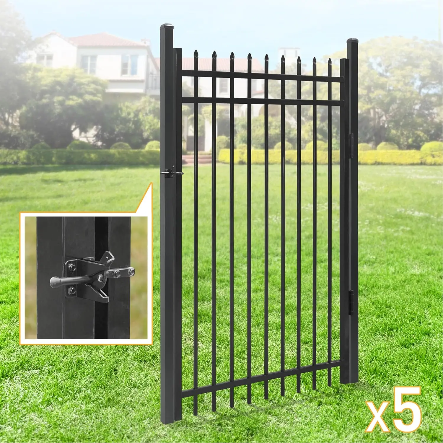 Fencer Wire Pack Of 5 Heavy Duty Pinnacle Fence Gate, 6Ft Height X 4Ft Width Outdoor Fence Gate, Anti-Rust Steel Gate For 2