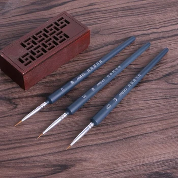 Pennello per dettagli in miniatura 3 pezzi 0/00/000 capelli di lupo dettagli fini professionali per forniture artistiche pennello per penna artistica da disegno 1