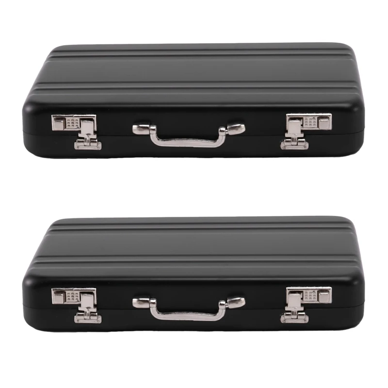 

2X Aluminum Password Box Card Case Mini Suitcase Password Briefcase Black