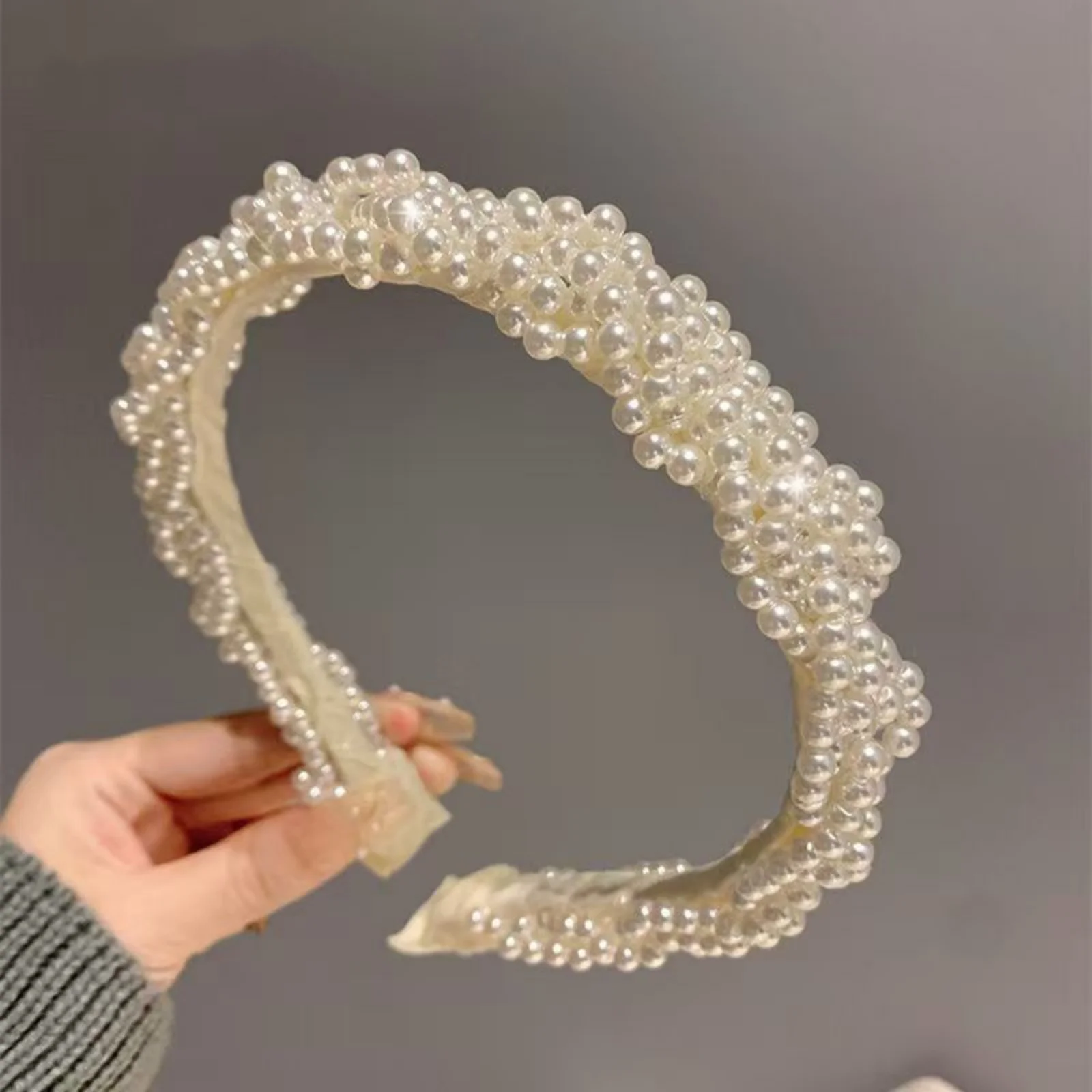 1PC　Braided Pearl Headbands with Sparkling Accents, Stylish Hair Hoops for Ladies, Trendy Hair Decor for Parties & Daily Wear