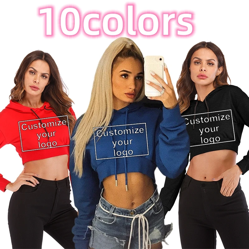 Hooded Women's Top Sports Fashion Solid Color Long Sleeve Customization Your Logo Hoodie Short Open Umbilical Sweater 10 Colors 4pcs newborn umbilical protector cotton belly band belly belt random color