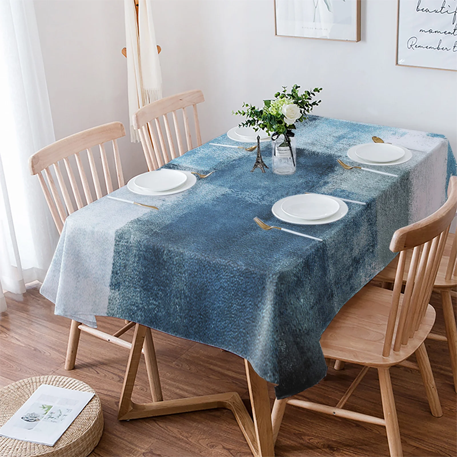 

Oil Painting Abstract Geometric Blue Tablecloth Waterproof Dining Table Rectangular Round Tablecloth Home Kitchen Decoration