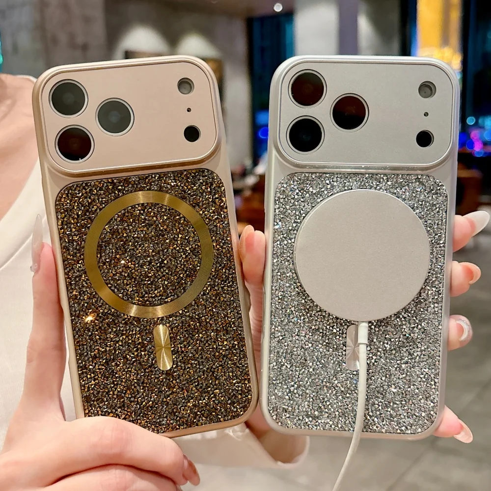 Luxury Sparkle Diamond Rhinestone Magnetic Case with Wireless Charging Bumper Cover