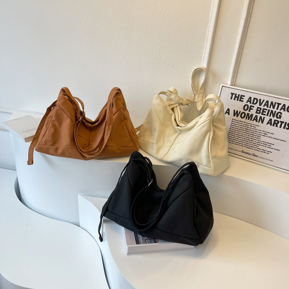 Large Canvas Women's Bag Solid Eco Bag Korean Shoulder Bag Female Shopping Messenger Bag Y2K Handbag Student Satchel Unisex Sac