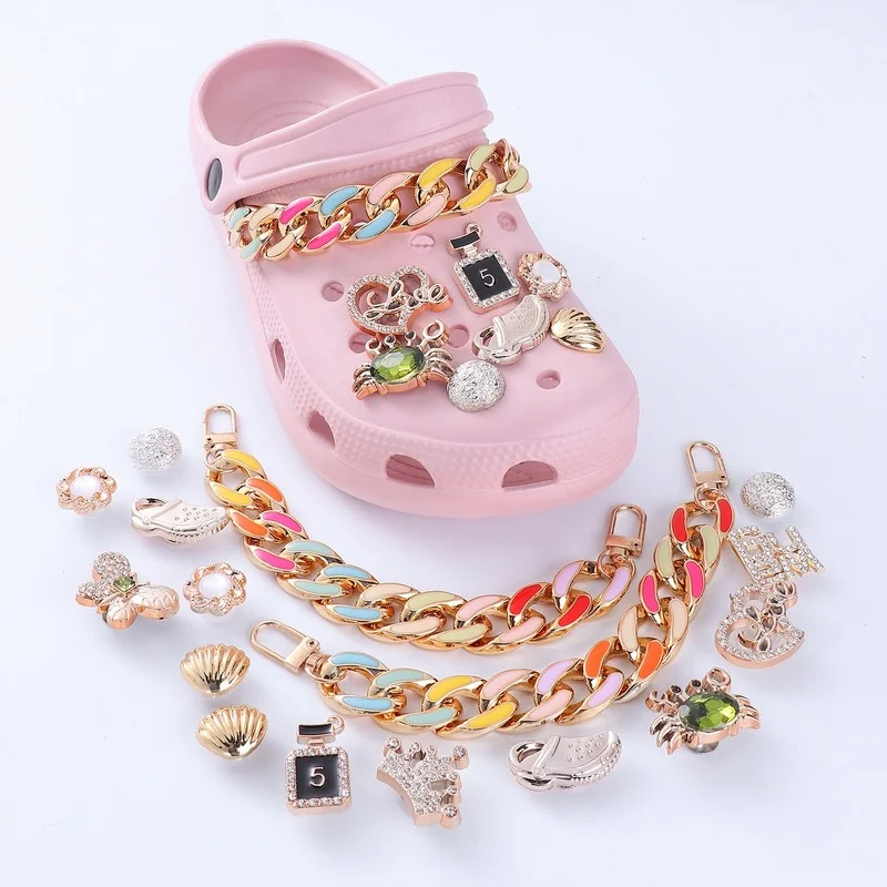 1 Set JIBZ Crocs Charms Designer Bling Luxury Flower Perfume Accessories  Decorations for Croc Golden Pearl Rhinestone Shoes New