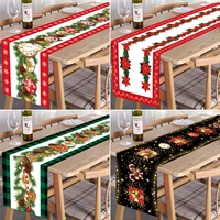 Christmas Table Runner Polyester Xmas Table Flag Cover 2024 Merry Christmas Decorations for Home 2025 New Year Tablecloth 5