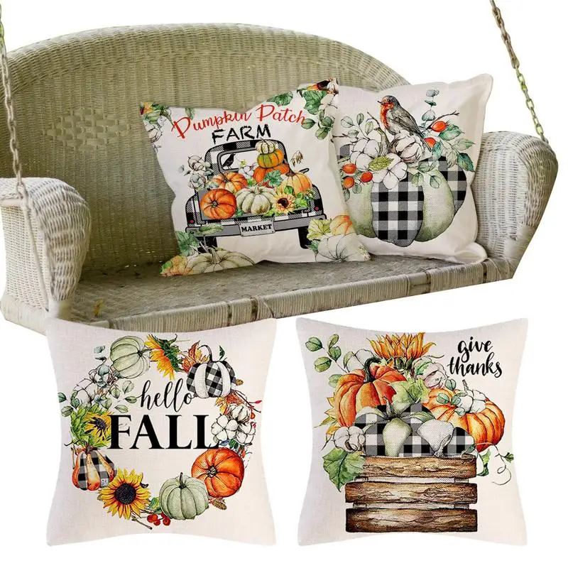 

Pillowcases For Thanksgiving Fall Harvest Pumpkin Pillowcases 18 X 18in Set Of 4 Fall Decor Grateful Thanksgiving Throw Pillow