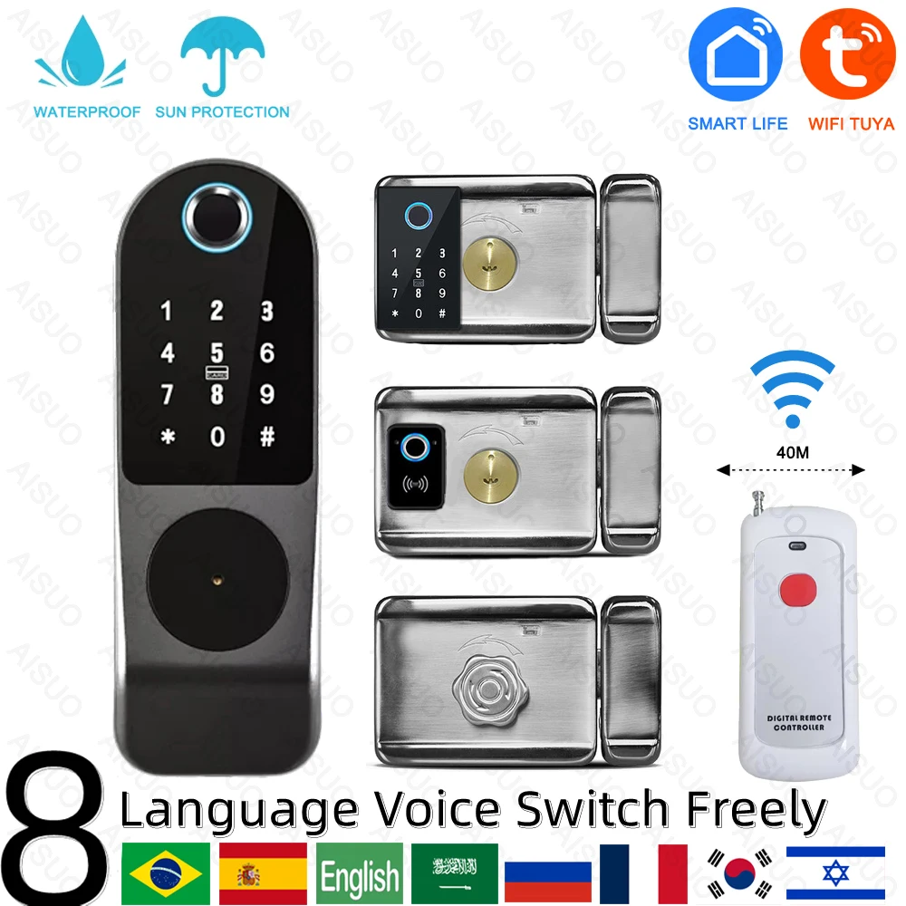 TUYA WIFI Smart Lock Fingerprint Biometric Digital Remote Control Outdoor Waterproof For Door