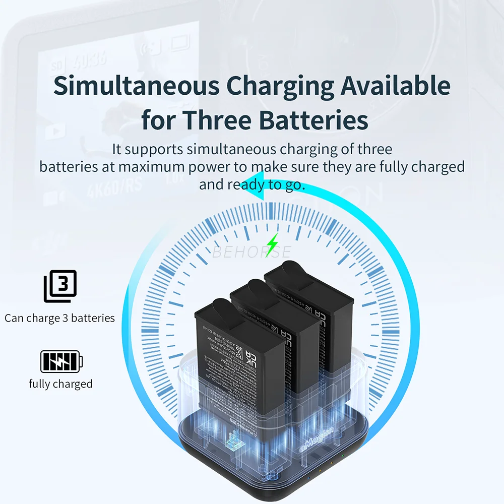 Description Picture 3 of item3-ways Charging Hub For DJI Action 4 Battery Charger Fast Charging Stand Holder Case For DJI Action 3 Sports Camera Accessories