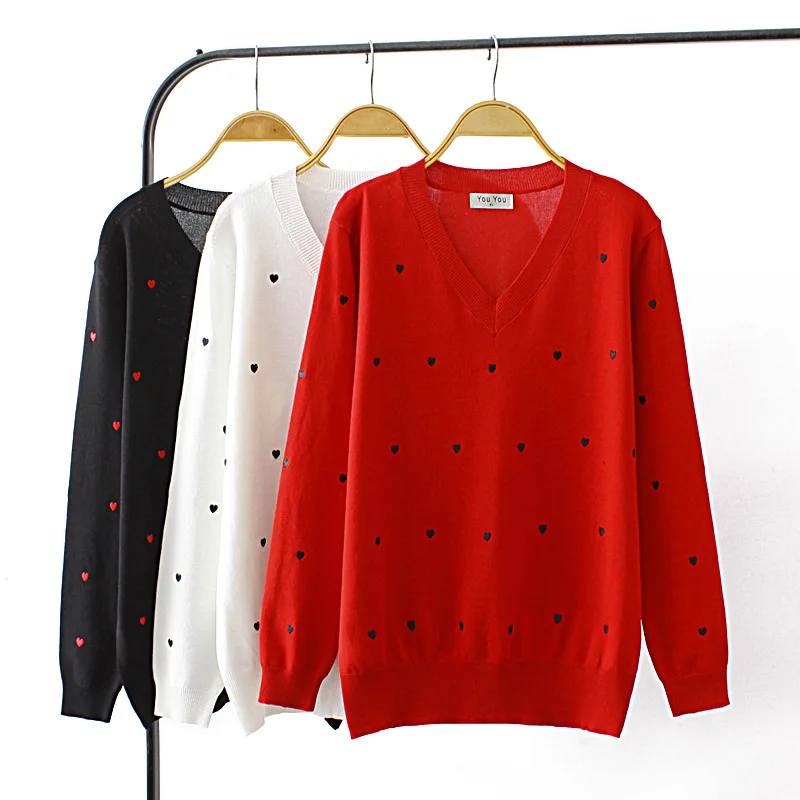 Plus Size Women's Sweaters Autumn New Loose Casual Knitted Pullovers V-neck Long Sleeve Jumpers 2039