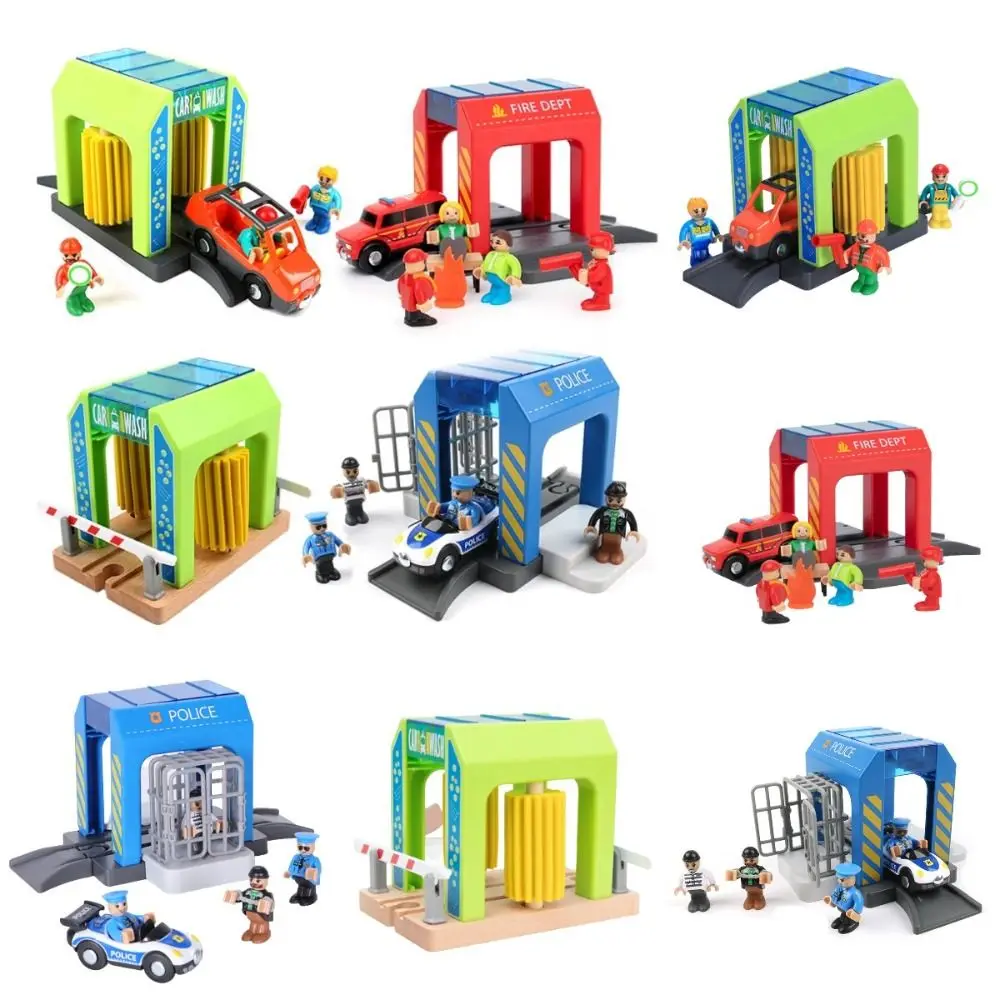 

Simulation Plastic Toy Police Station Car Wash Room Fire Dept Urban Scene Safe Compatible With Wooden Track Children's Toy Set