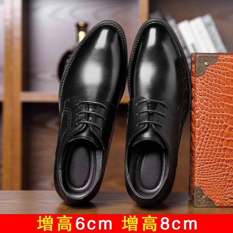 Elevator Shoes Men Leather Shoes 8cm 6cm Height Increasing For Man Increase Insole 6-8CM Invisible Heightening Lift
