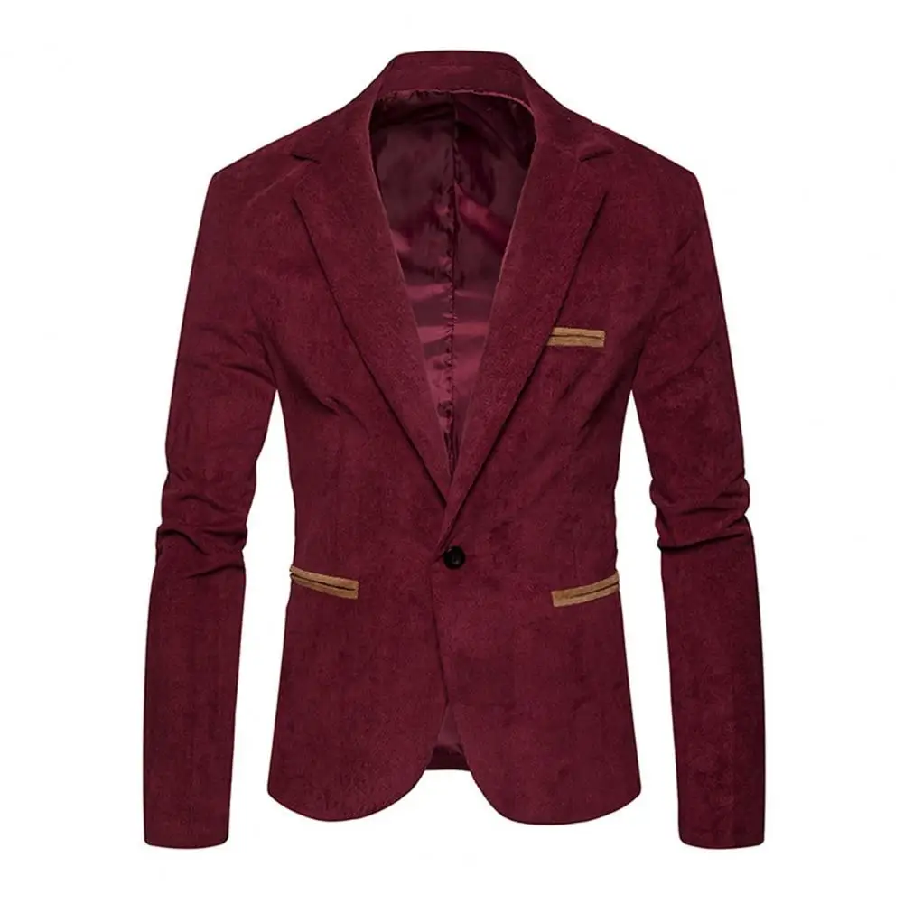 Men Formal Suit Coat Men's Corduroy Suit Coat with Lapel Patchwork Detail Single Button Business Outwear Jacket with for Men