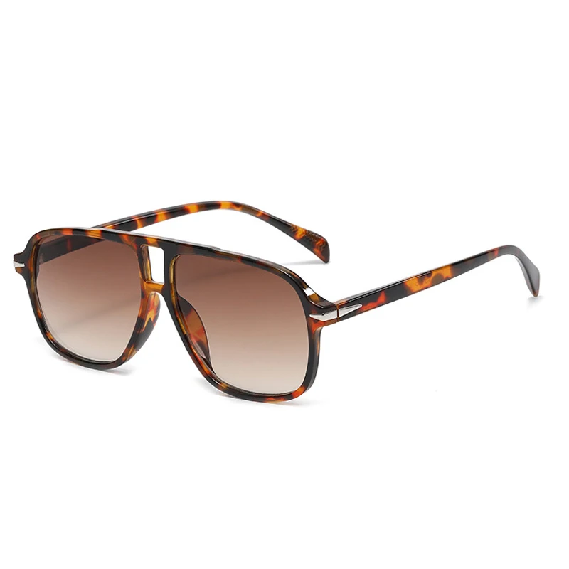 SO&EI Retro Double Bridge Men Pilot Sunglae Fahion Rivet Decoration Shade UV400 Women Trending Leopard Sun_voghion.com