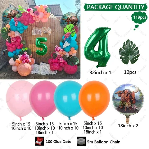 

1set Moana Princess Balloons Garland Arch Kit For Kids Birthday Baby Shower Party Decors Age 1-9 32" Foil Balloons Air Globos