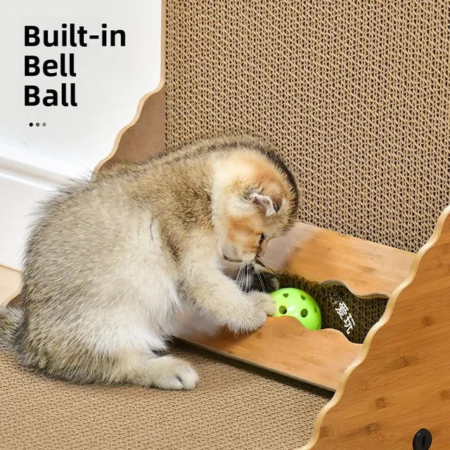 o Large Size L-aped Vertical Wear-Resistant  Scratching Board with Ball Corrugated Paper  Claw Board Pet Supplies 5