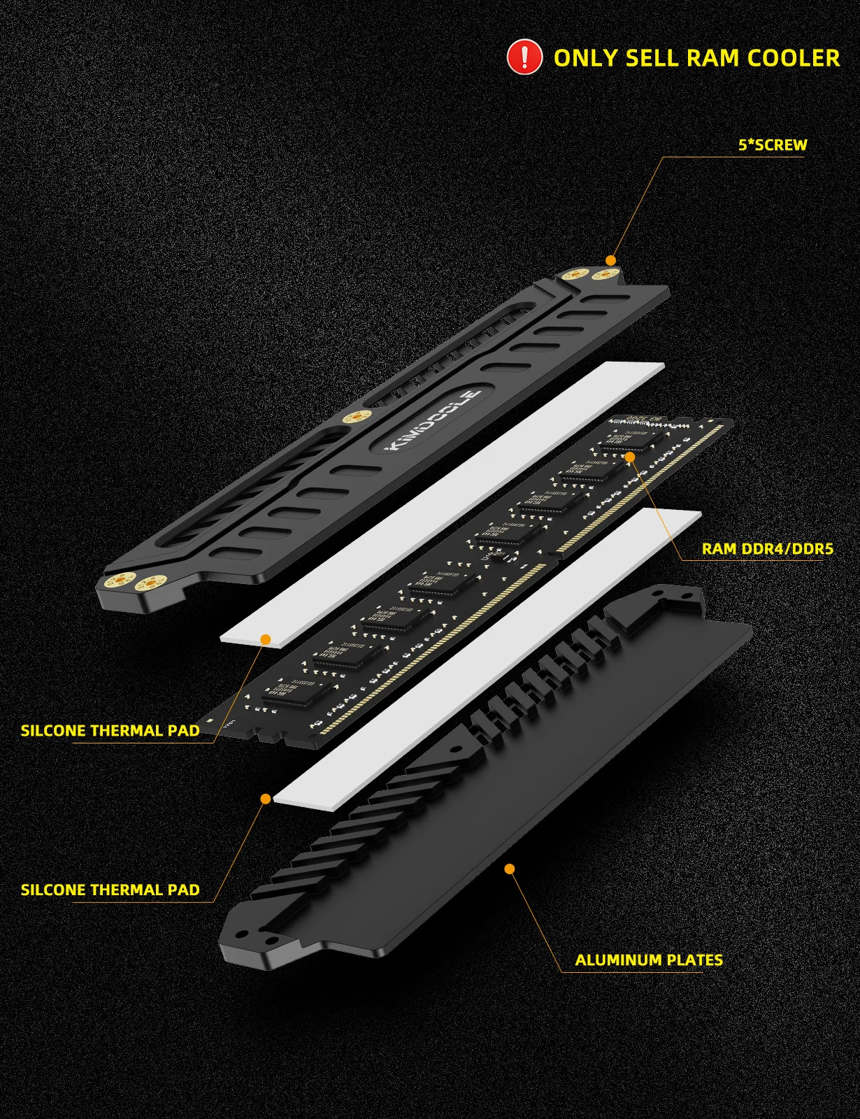 Kimdoole 알루미늄 합금 메모리 RAM 쿨러 방열판 냉각 조끼, PC RAM PC 게임 램용 오버클럭 쿨러, DDR4 DDR5