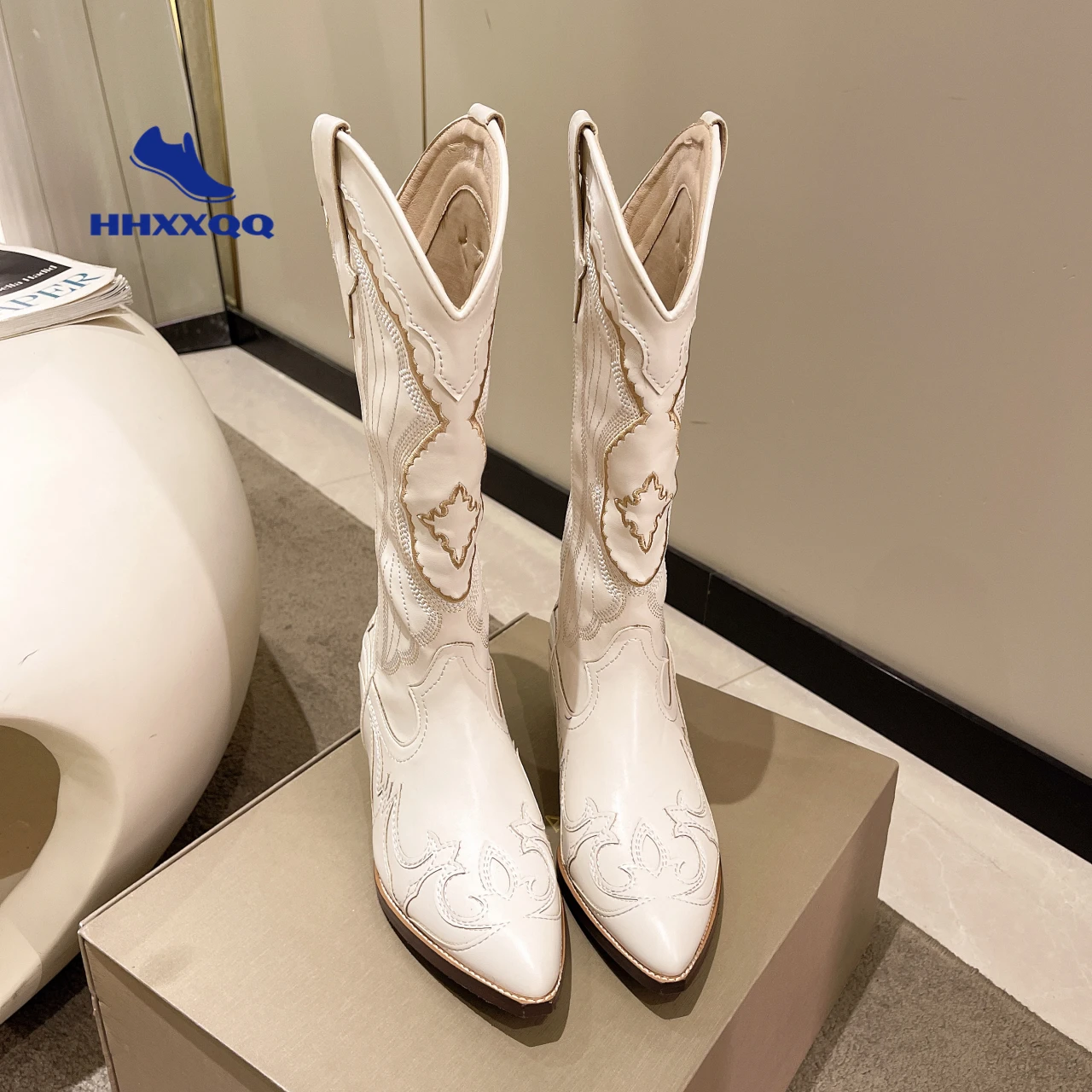 

Women's Embroidered Western Knee High Boots Cowboy Cowgirl Boots Chunky Heel Platform Boots Women Western Shoes