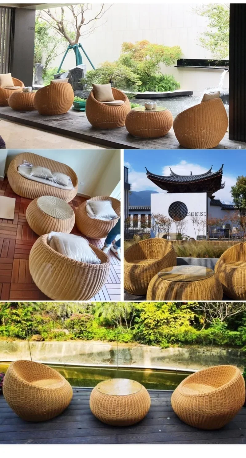 European Garden Furniture Sets Courtyard Terrace Sofa Chair and Table Set Leisure Homestay Balcony PE Rattan Sofa Combination E