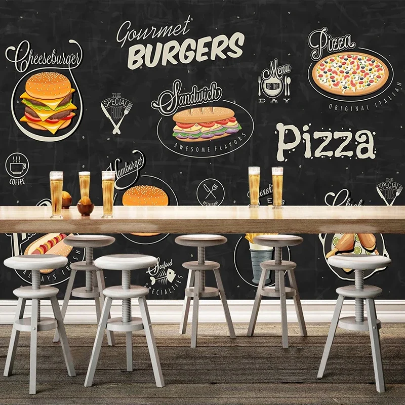 Custom 3D Foto Carta Da Parati Burger Pizza Fast Food Dessert Negozio Cafe Restaurant Foto Di Sfondo Della Parete Della Decorazione Murale Papel De Pa