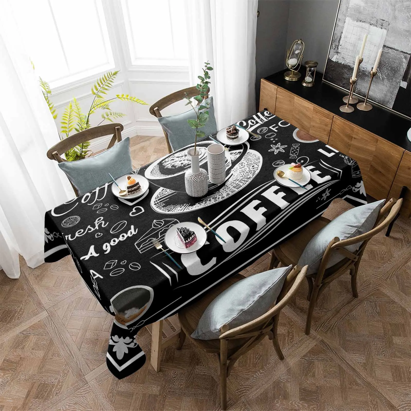 

Водонепроницаемая скатерть в виде кофейных зерен, чашки, декоративные принадлежности, прямоугольная скатерть для кухонного стола, декор для стола
