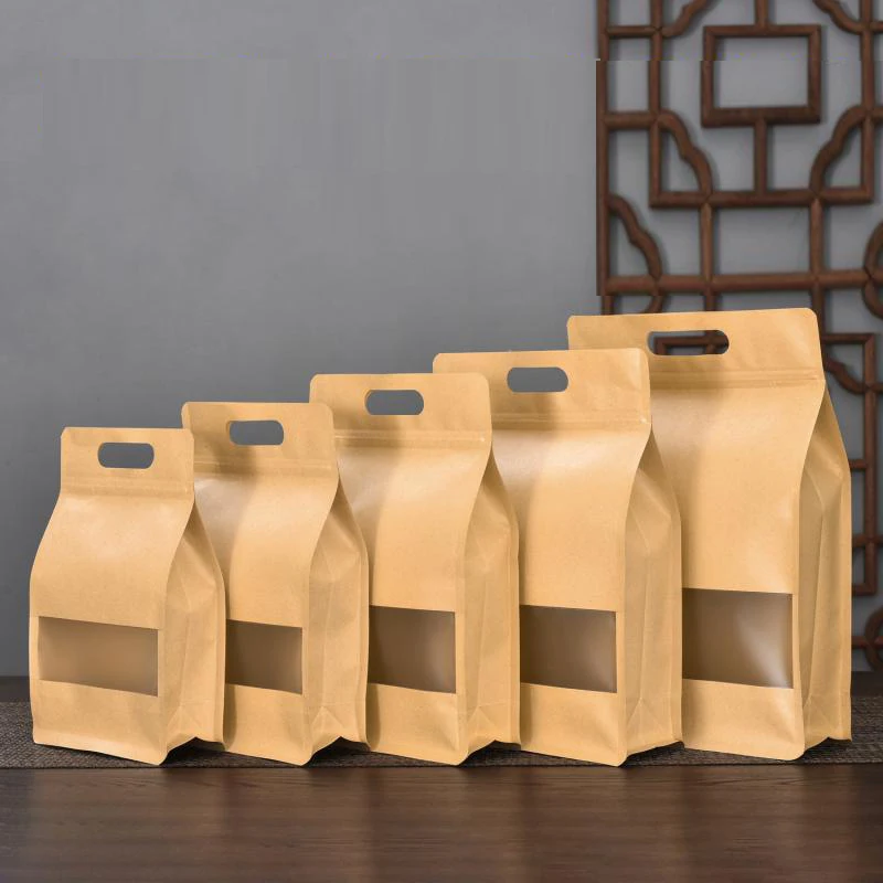 

20pcs Portable Frosted Window Stand Up Kraft Paper Zip Lock Bag Reusable Food Snack Cookie Nut Spice Gifts Tea Packaging Pouches