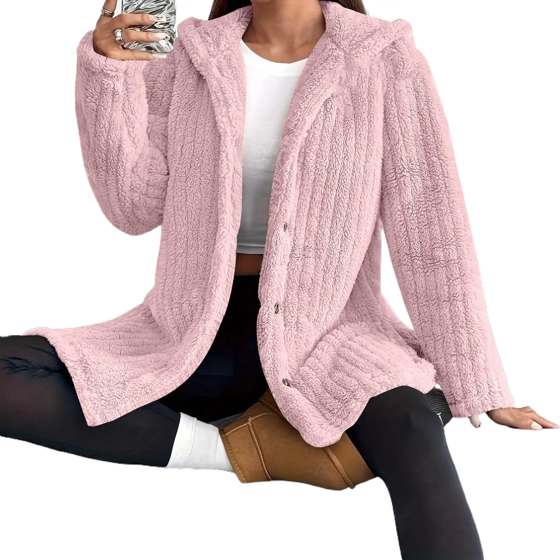 Soft Fluffy Women Fleece Hoody Jacket Autumn Winter