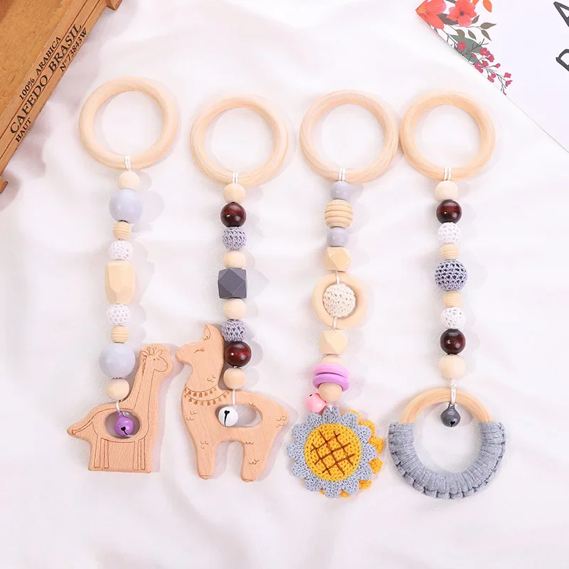 Baby Play Gym Toys Wood Fitness Rack Newborn Activity Fitness Rack Hanging Pendants Toys Crochet Rattle Teether Kids Room Decor