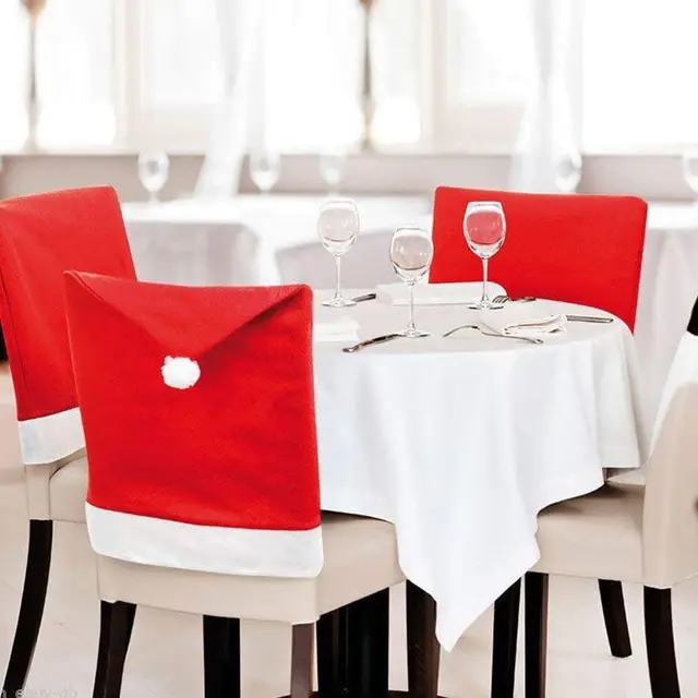 Red Non-Woven Dining Room Chair Cover for Christmas Party and Restaurant Table Decoration 4