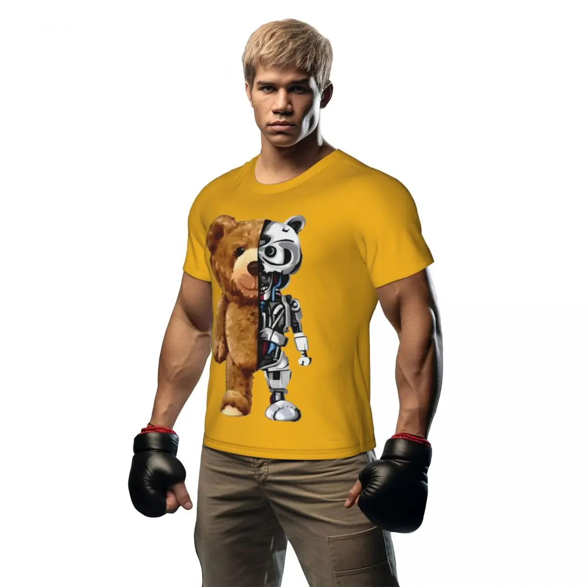 

Sportswear T-Shirt For Men Funny Bear X Robot T-Shirts Trending Cute Animal Summer Tee Shirt O Neck Y2K Fun Custom Clothes Gift