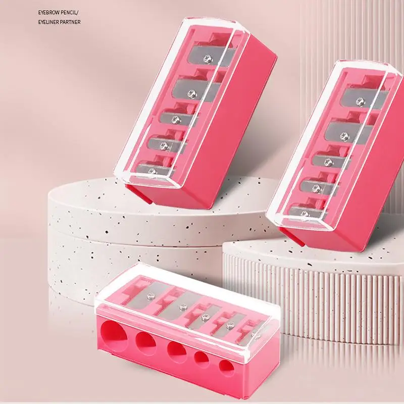 1Pc 5홀 화장품 연필깎이 아이라이너 립라이너 눈썹 연필용 뚜껑이 있는 다기능 메이크업 연필깎이