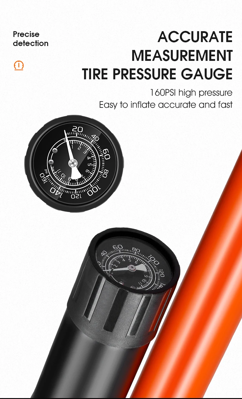 Pompe À Vélo, Pompe À Pied Portable Avec Manomètre, Pompe À Pied Portable Pour Vélo, Pompe À