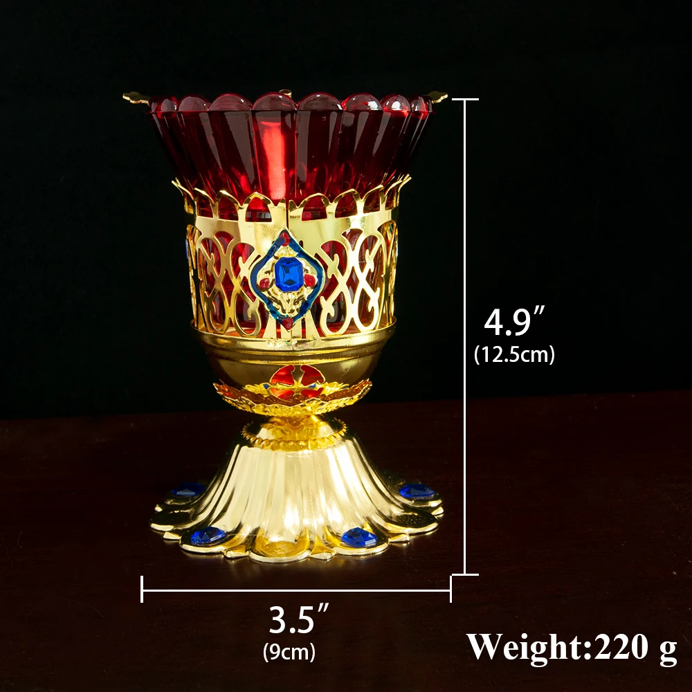 Orthodox Church Candle Holder Gold Plated Single Candlestick with Colored Enamel Religion Church Home Table Easter Decor