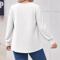 Plus Size Long Sleeved Tops Women's Spring and Autumn Round Neck Front Pleated Flowy Tunic Solid Color Casual Loose Blouse, L-5X - Image 2