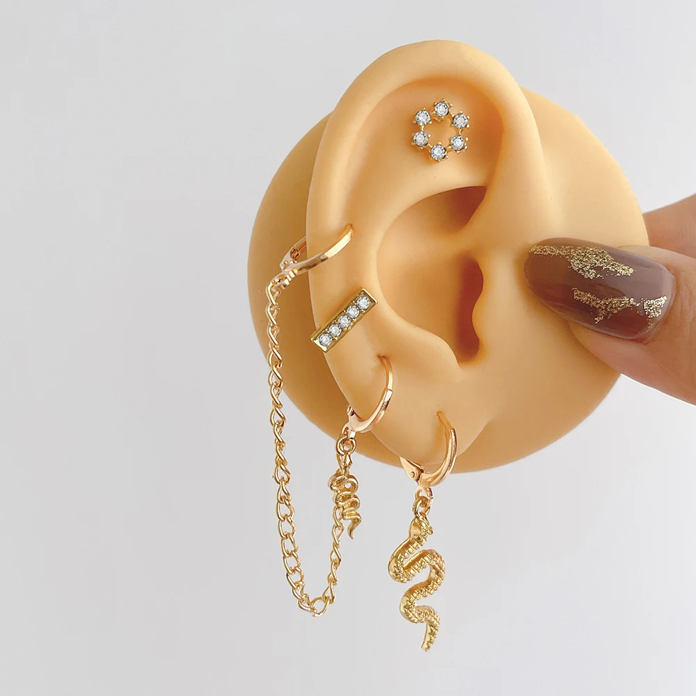 Fashion Bohemia Earrings Set Ear Clip Gold Color Shining Snake Butterfly Diamond Ear Studs Gift For Women Cartilage Clip Jewelry