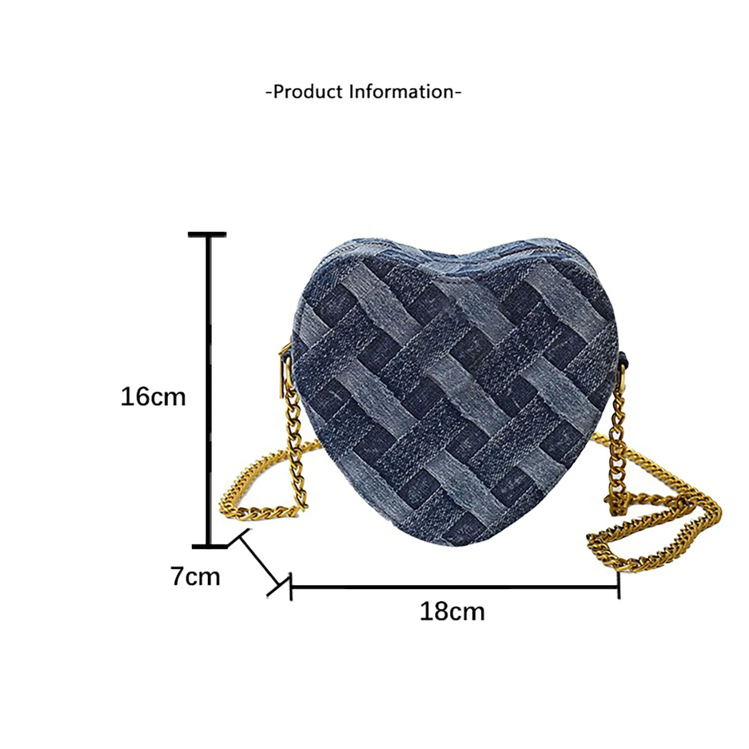 Women's Splicing Cowboy Weave Heart Shaped K-G Sewing Fashion Chain Bag Shoulder Bag