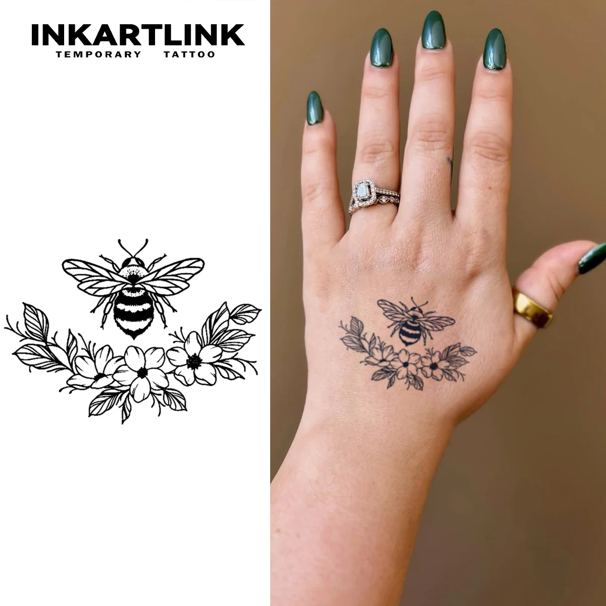 Bijen- en bloem tijdelijke tattoo, laatste tot 15 dagen nieuwe technologie  magische waterdichte semi-permanente sticker. - AliExpress, image size:1200x1200