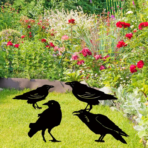 

Hello Young Black Crow Silhouette Cute Metal Birds Garden Statues Decorative Garden Stakes Outdoor Yard Garden Lawn Outdoor Dec