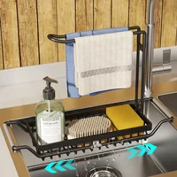 Telescopic Sink Shelf Adjustable Kitchen Soap Sponge Rag Brush Holder Stainless Steel Sink Drain StorageRack Sink Storage Basket 2
