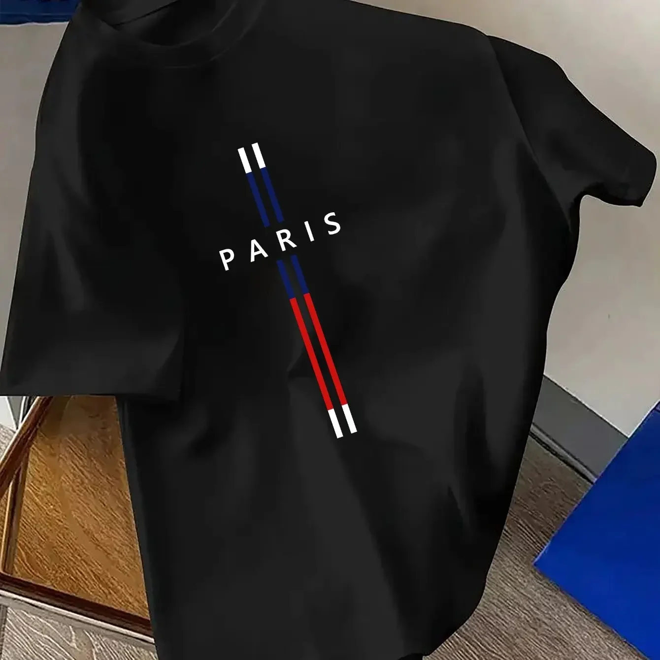 Short sleeve t shirt Summer Men cotton fashion casual loose fit plus size Paris letter print round neck short sleeve T-shirt top