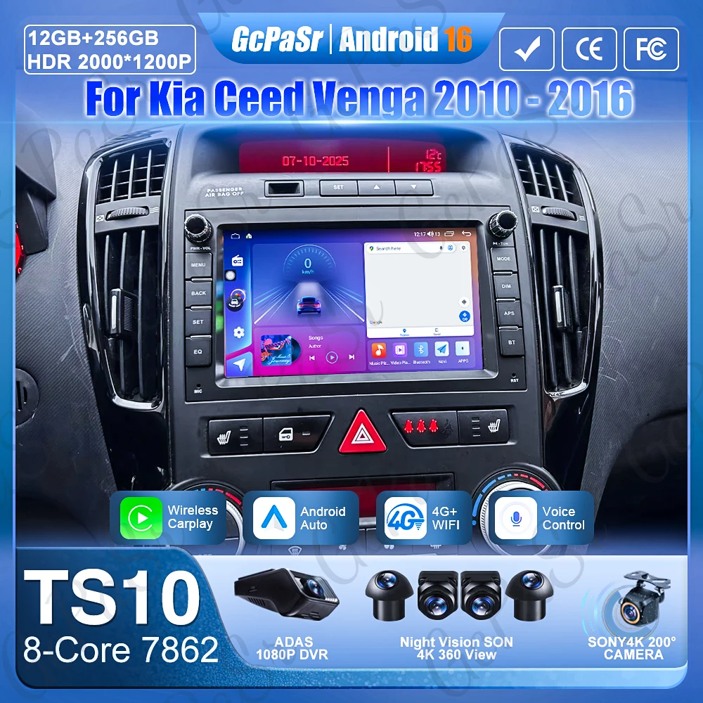 Carplay para Kia Ceed Venga 2010-2016, Monitor Multimedia para Automóvil, Navegación GPS, Radio para Auto, Pantalla sin 2din, DVD 2k 4