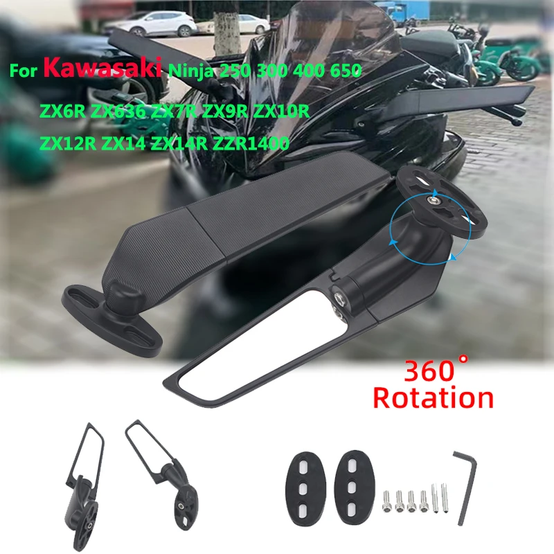 Rétroviseurs Moto GYMARK Pour Kawasaki Ninja - Style Sportster Aérodynamique Réglable (Noir)