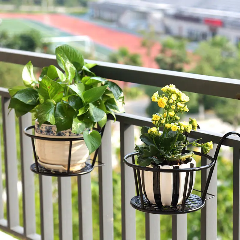 Multi-Purpose Wrought Iron 3-Layer Balcony Flower Stand Flower Pot Rack Hanging Rack Simple Modern Plant Stand