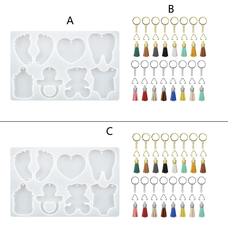 

Silicone Resin Keychain Mold Set Jewelry Pendant Casting Mold DIY Epoxy Keychain Mold with Keychain Rings Tassel